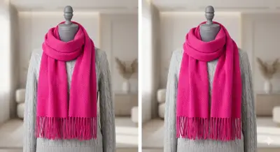 Bufanda de cashmere fucsia con flecos - miniatura 2