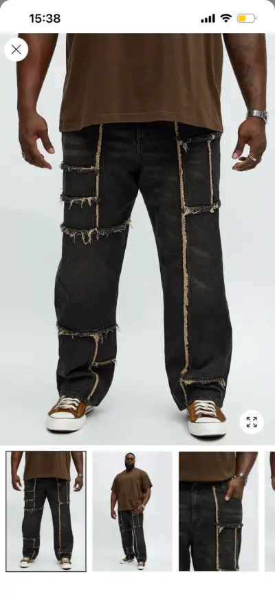 Jeans negros con diseño desgastado para hombre - miniatura 1