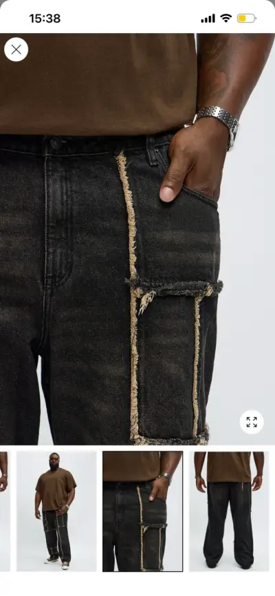 Jeans negros con diseño desgastado para hombre - miniatura 3