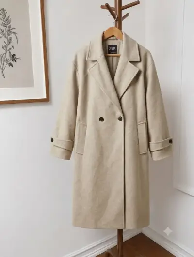 Abrigo beige avena Zara - Talla L - miniatura 1