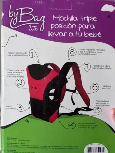 Mochila portabebé Bebesit triple posición roja - miniatura 3
