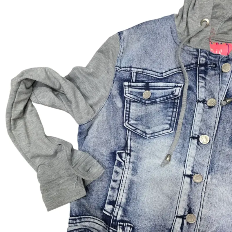 Chaqueta de mezclilla con capucha gris - 2