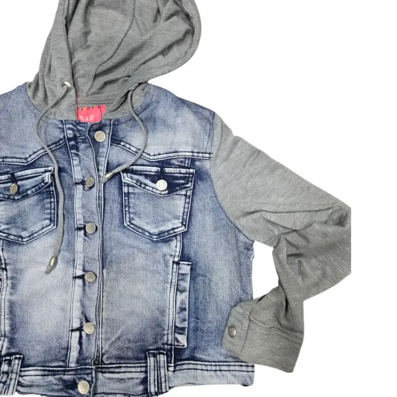 Chaqueta de mezclilla con capucha gris - 3