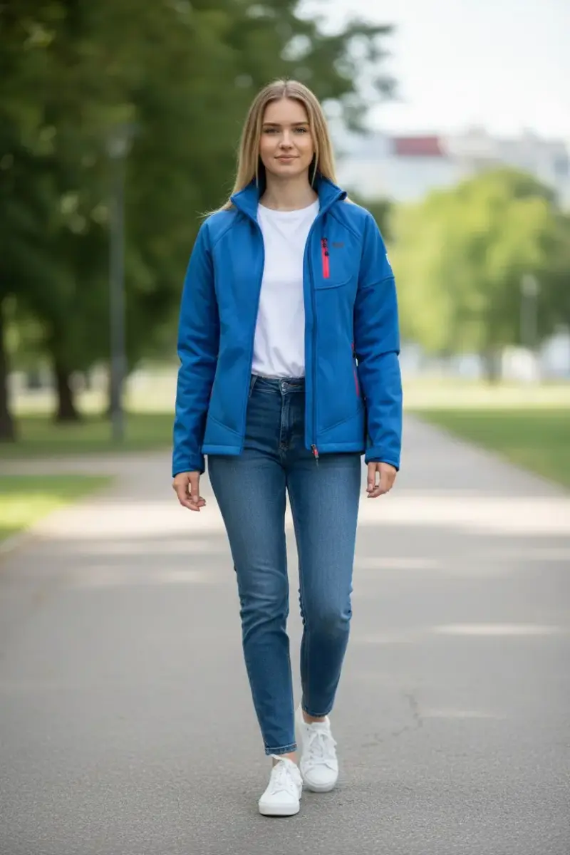 Chaqueta softshell azul con cierre rojo - 2