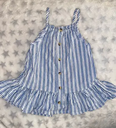Vestido de rayas azul y blanco para niña - miniatura 1