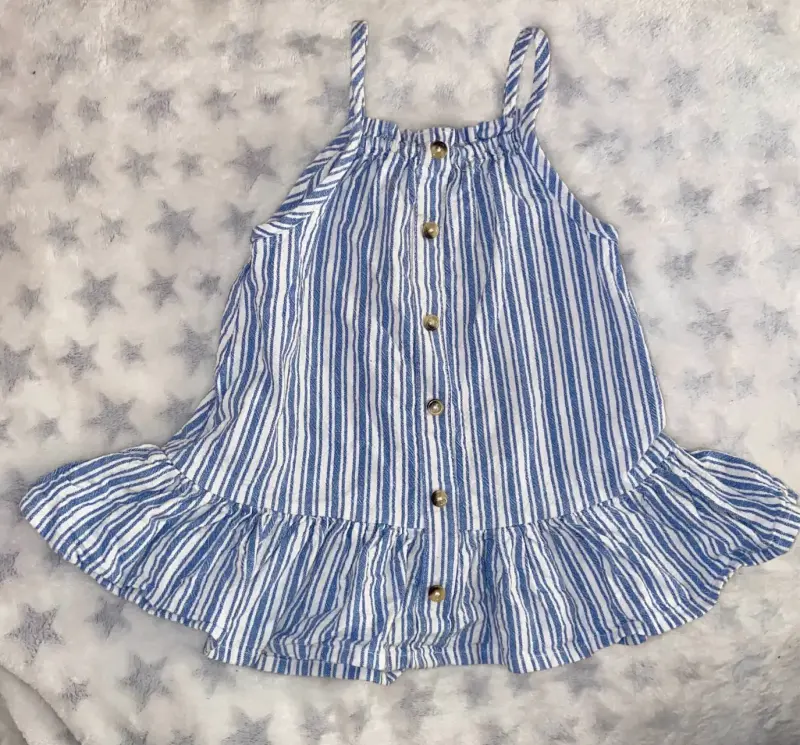 Vestido de rayas azul y blanco para niña - 2