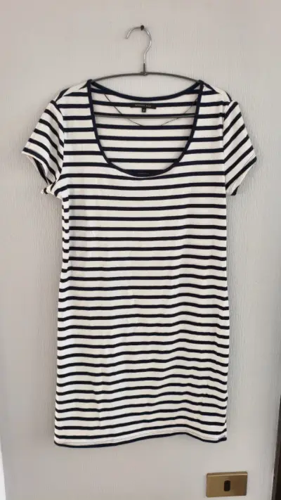 Vestido a rayas blanco y azul marino Basement - miniatura 1