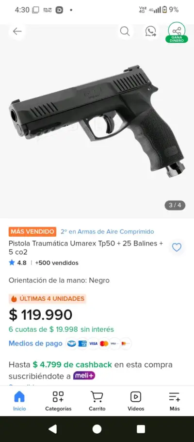 Pistola traumática Umarex TP50 con balines - miniatura 1