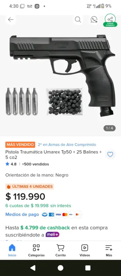 Pistola traumática Umarex TP50 con balines - miniatura 2