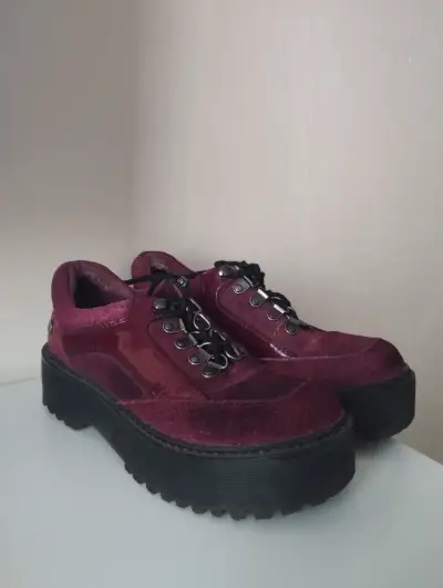 Botines Detogni de cuero y gamuza burdeo talla 36 - miniatura 1