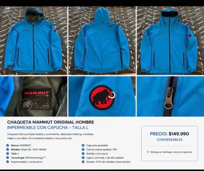 Chaqueta impermeable Mammut azul con capucha - miniatura 2