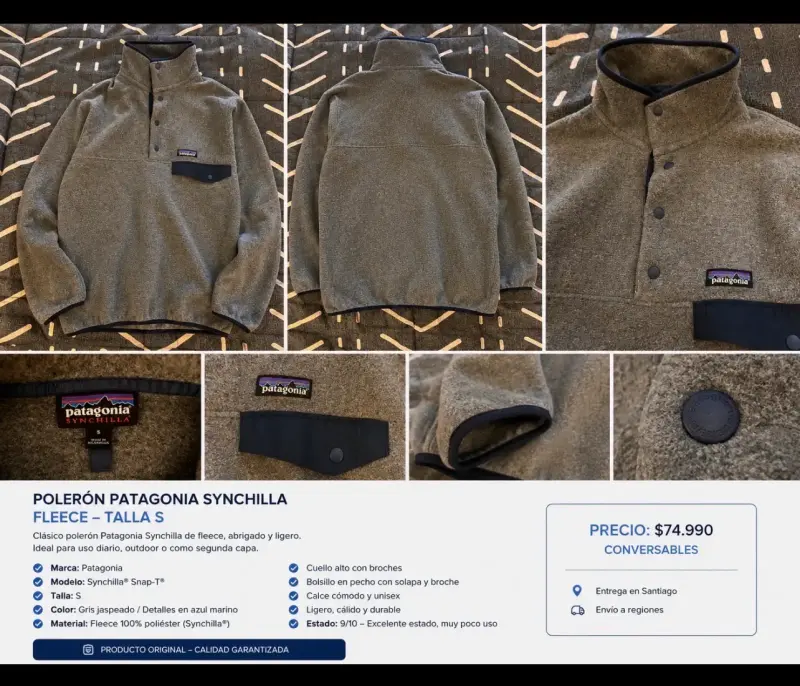 Polerón Patagonia Synchilla Fleece Gris Talla S - 1