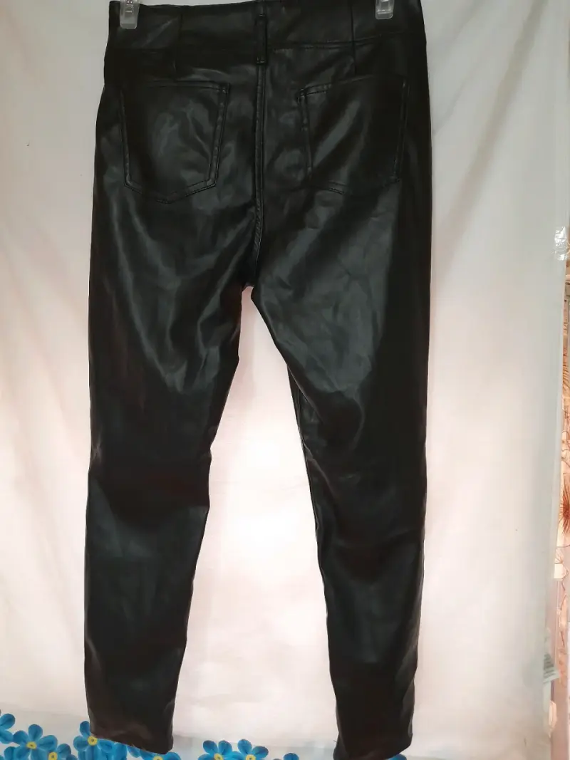Pantalones de cuero sintético negro para mujer - 2