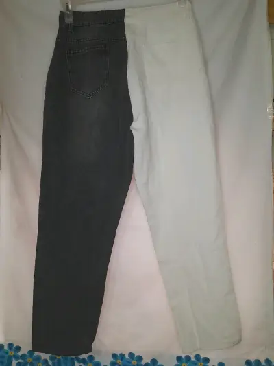 Jeans bicolor blanco y negro unisex - miniatura 2