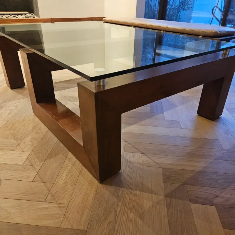 Mesa de centro de vidrio y madera moderna - 2