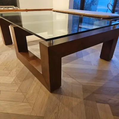 Mesa de centro de vidrio y madera moderna - miniatura 2