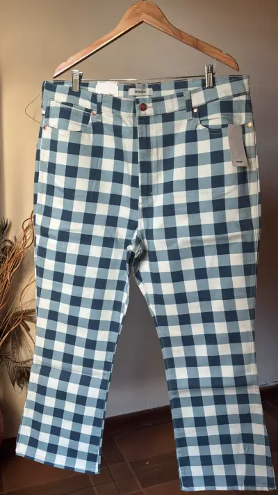 Jeans Wrangler a cuadros azul y blanco - miniatura 1