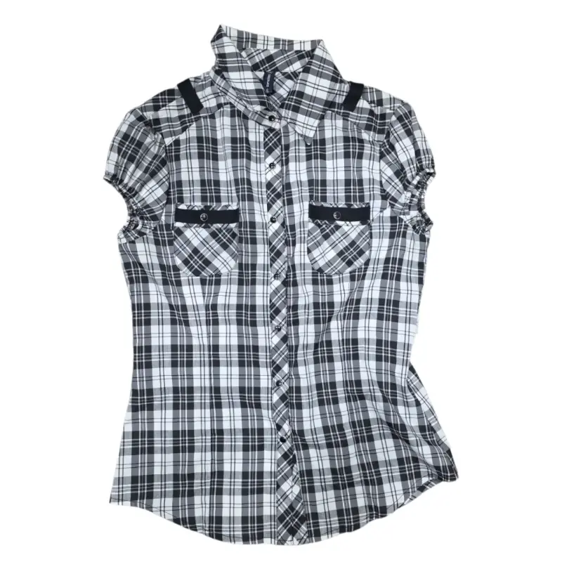 Blusa a cuadros blanco y negro para mujer - 1