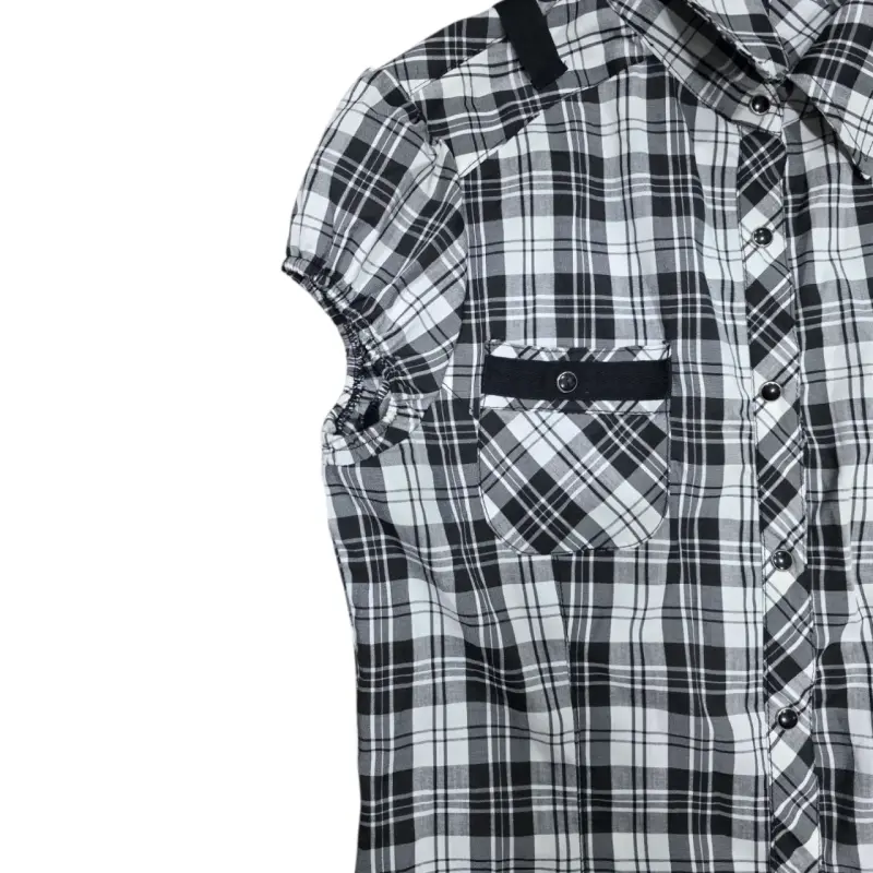 Blusa a cuadros blanco y negro para mujer - 2