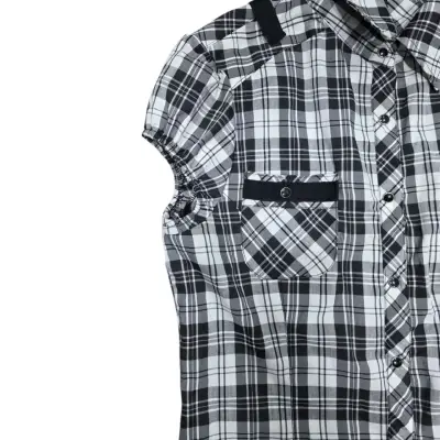 Blusa a cuadros blanco y negro para mujer - miniatura 2