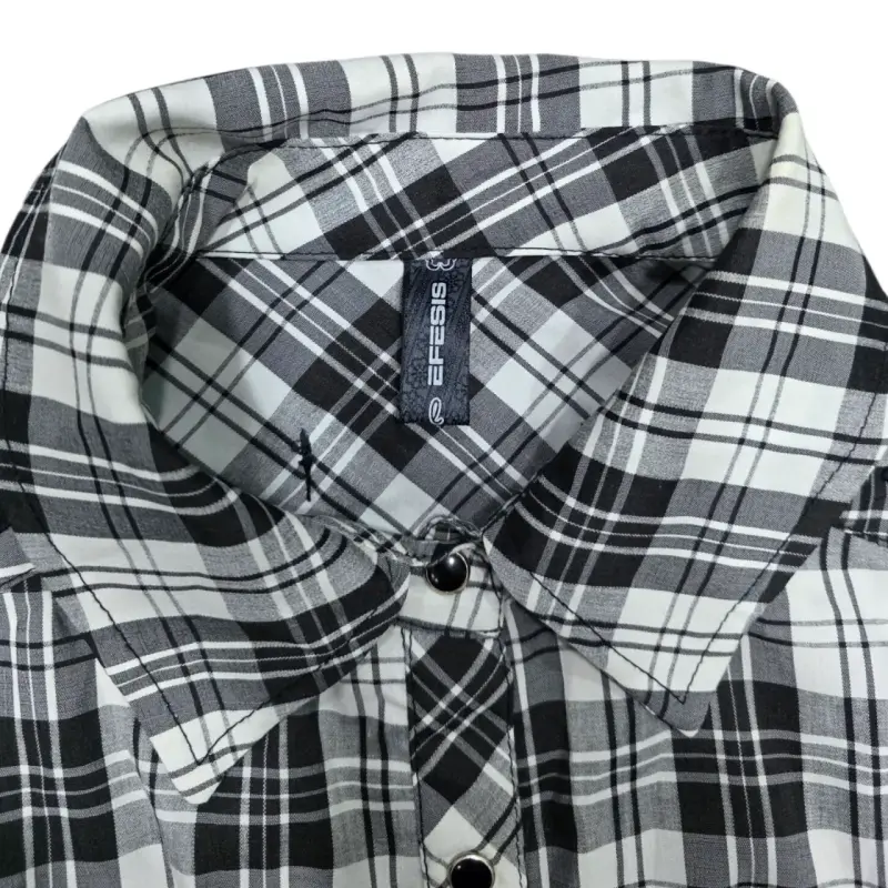 Blusa a cuadros blanco y negro para mujer - 3