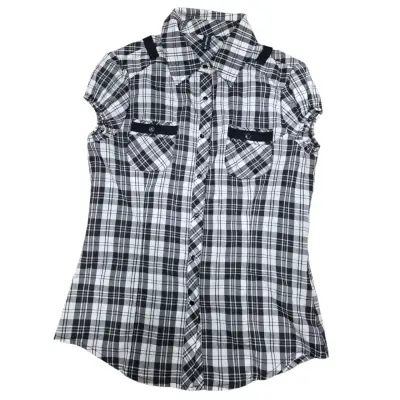 Blusa a cuadros blanco y negro para mujer - miniatura 4