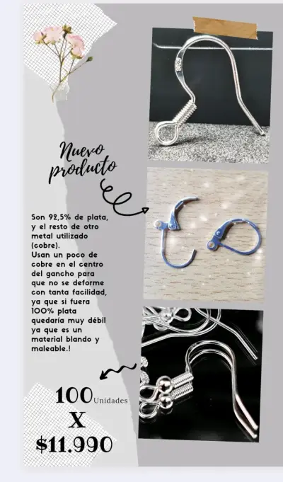 Ganchos de plata 925 para aros - miniatura 2