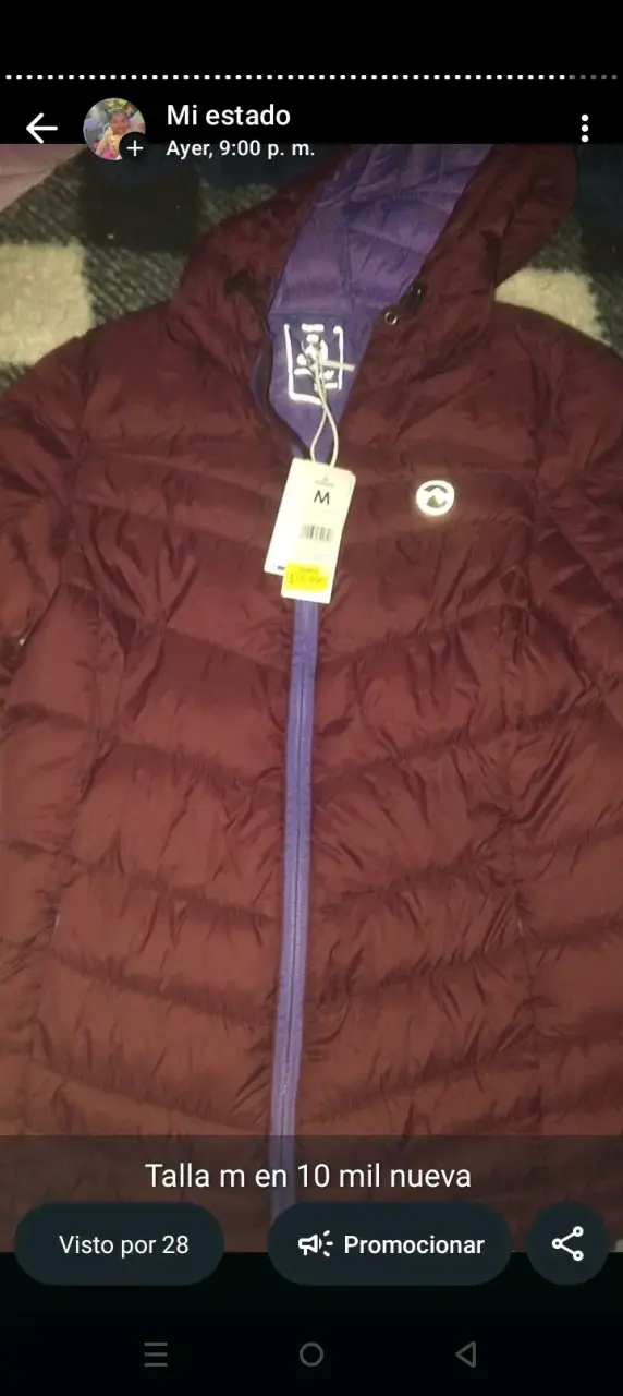 Chaqueta acolchada burdeos talla M nueva