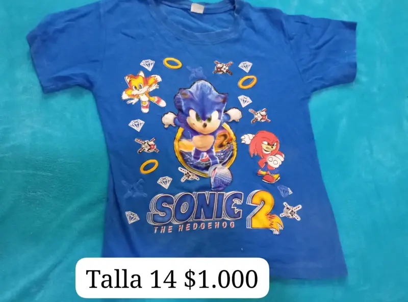 Polera azul Sonic 2 talla 14