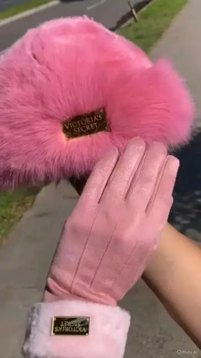 Set de gorro y guantes Victoria's Secret rosa - miniatura 1