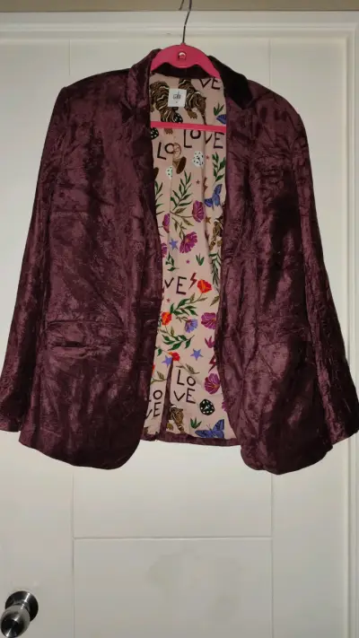 Blazer de terciopelo burdeos con forro estampado - miniatura 1