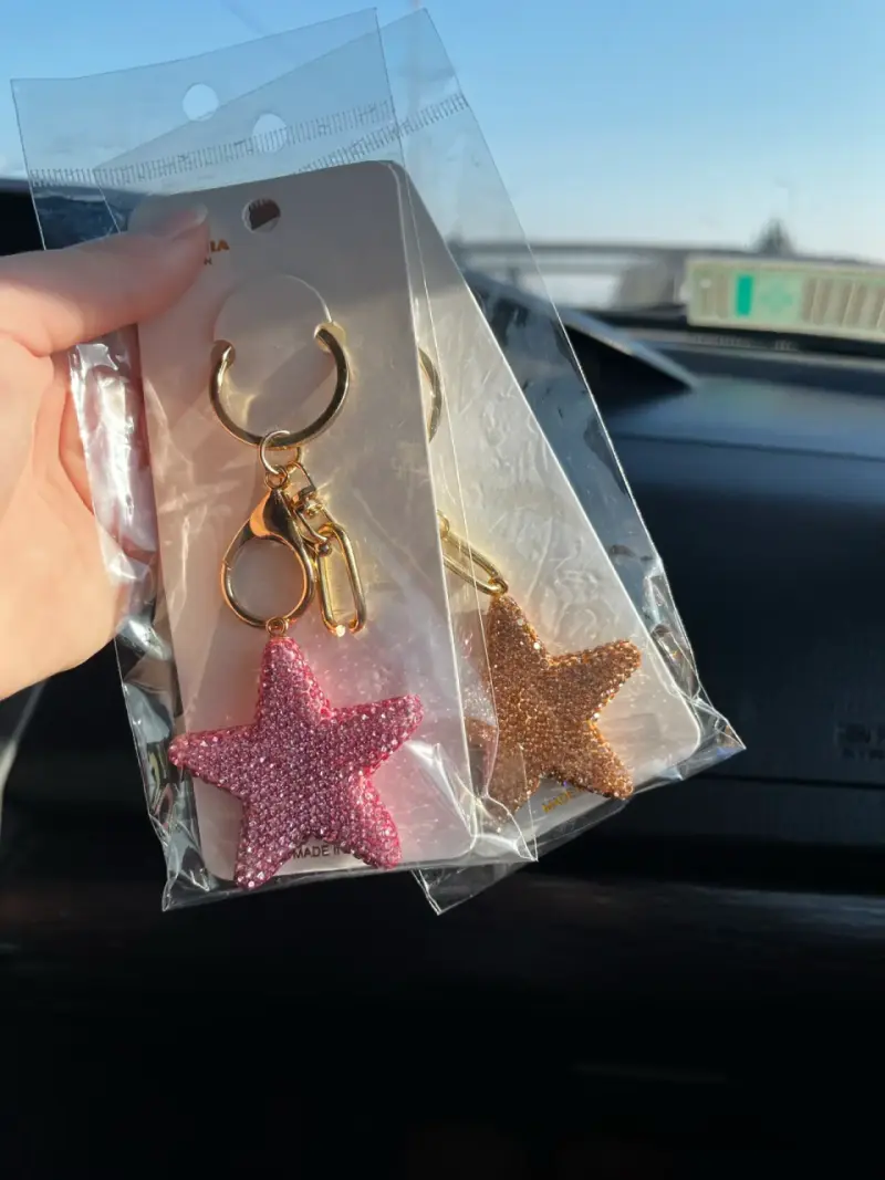 Llavero estrella brillante dorado y rosado