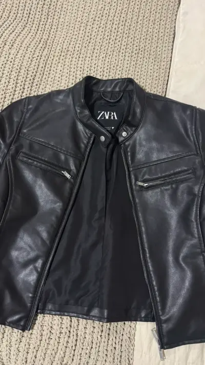 Chaqueta de cuero negra Zara mujer - miniatura 1