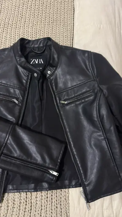 Chaqueta de cuero negra Zara mujer - miniatura 3