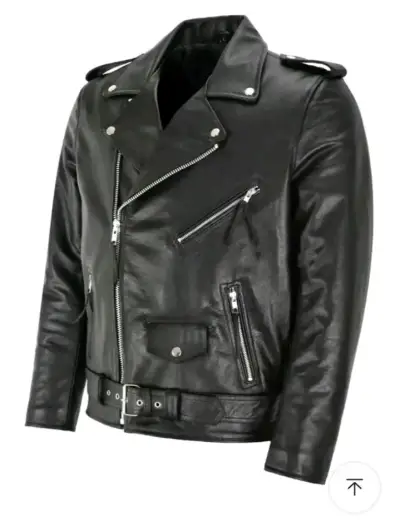Chaqueta de cuero negra estilo biker - miniatura 1