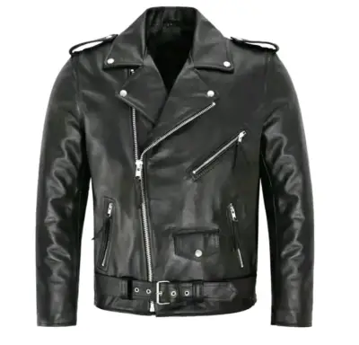 Chaqueta de cuero negra estilo biker - miniatura 3