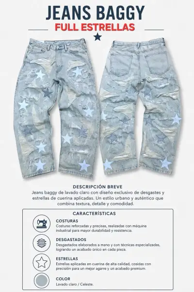 Jeans baggy con estrellas de cuerina - miniatura 1