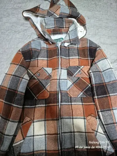 Chaqueta de lana a cuadros con capucha - miniatura 1