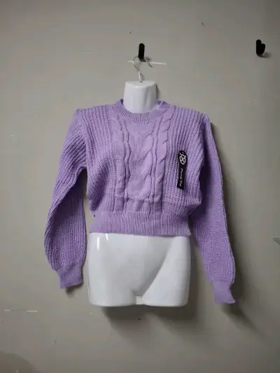 Suéter morado de punto grueso para mujer - miniatura 1