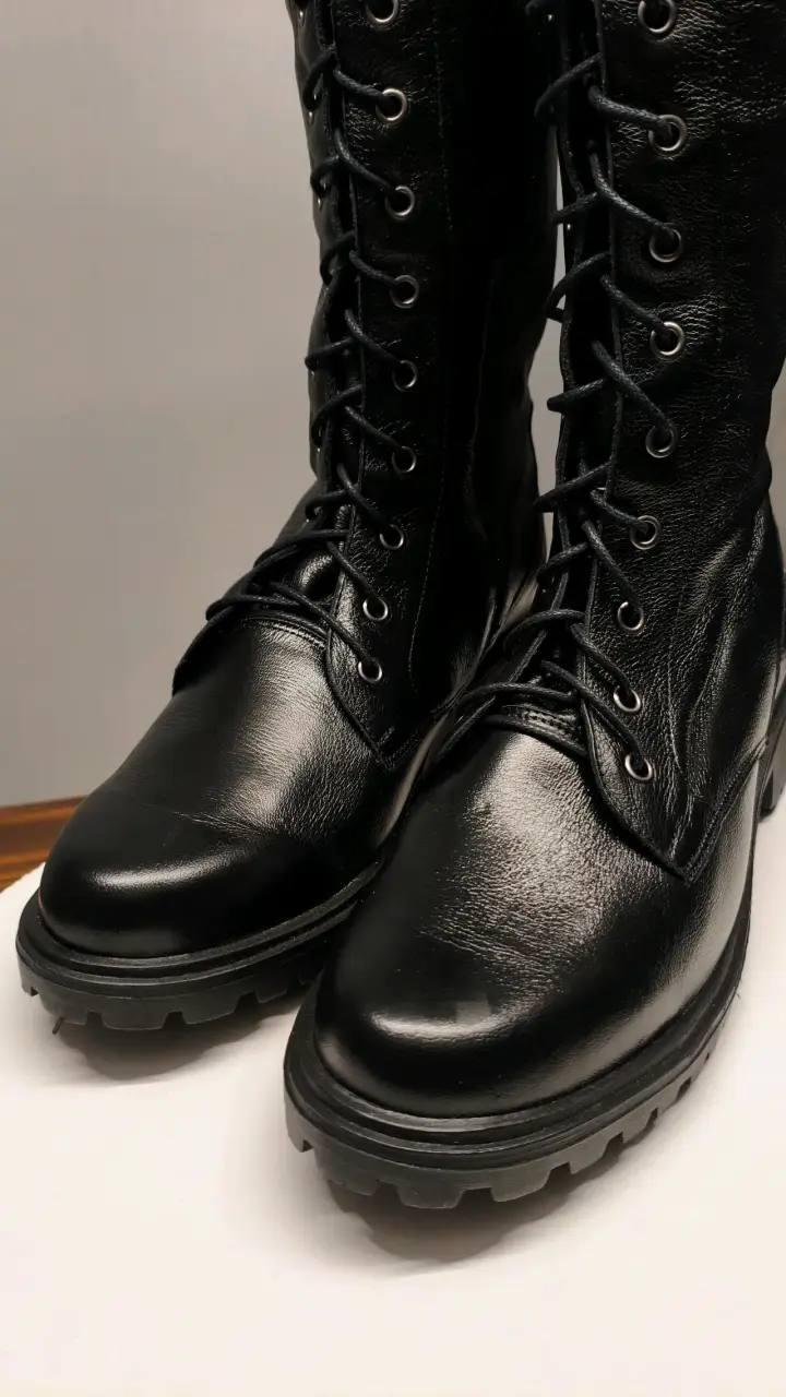 Botas negras de cuero largas con cordones - 2