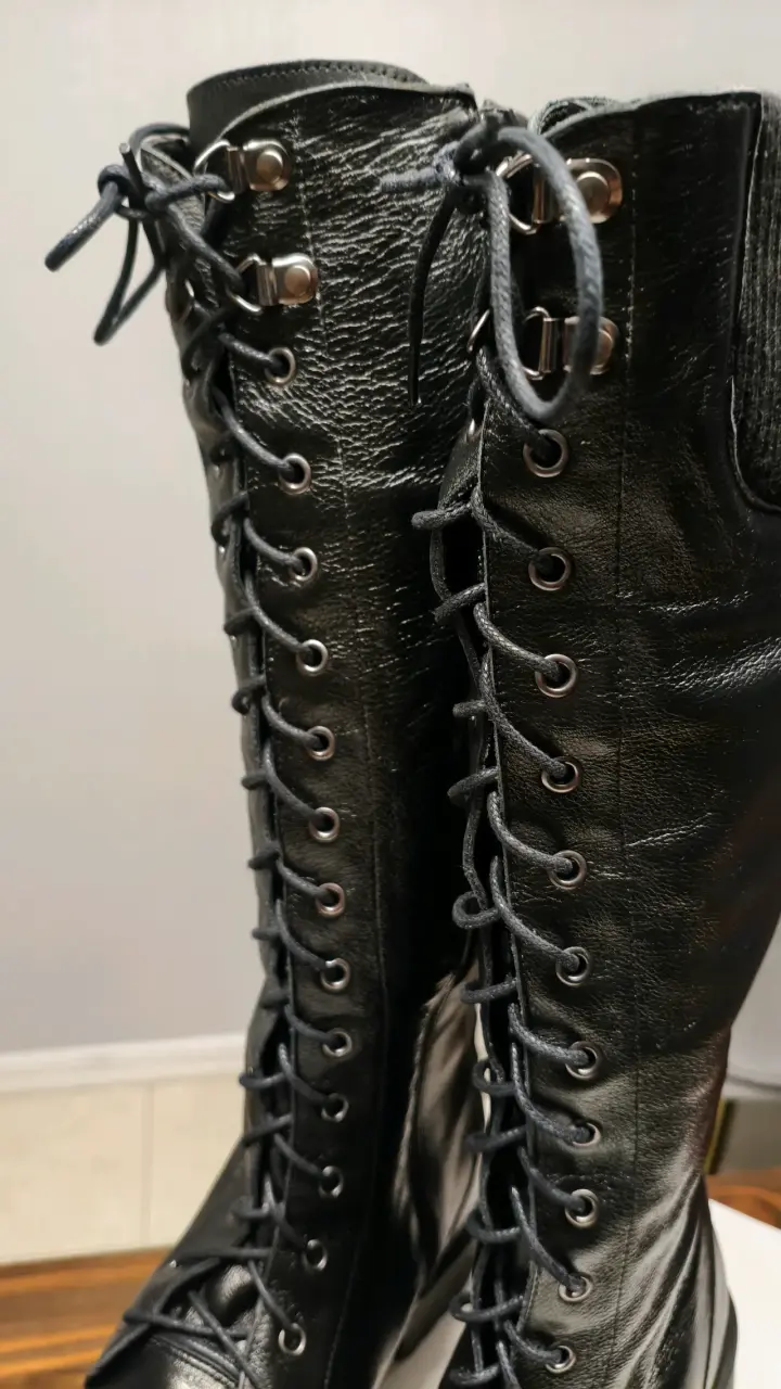 Botas negras de cuero largas con cordones - 3