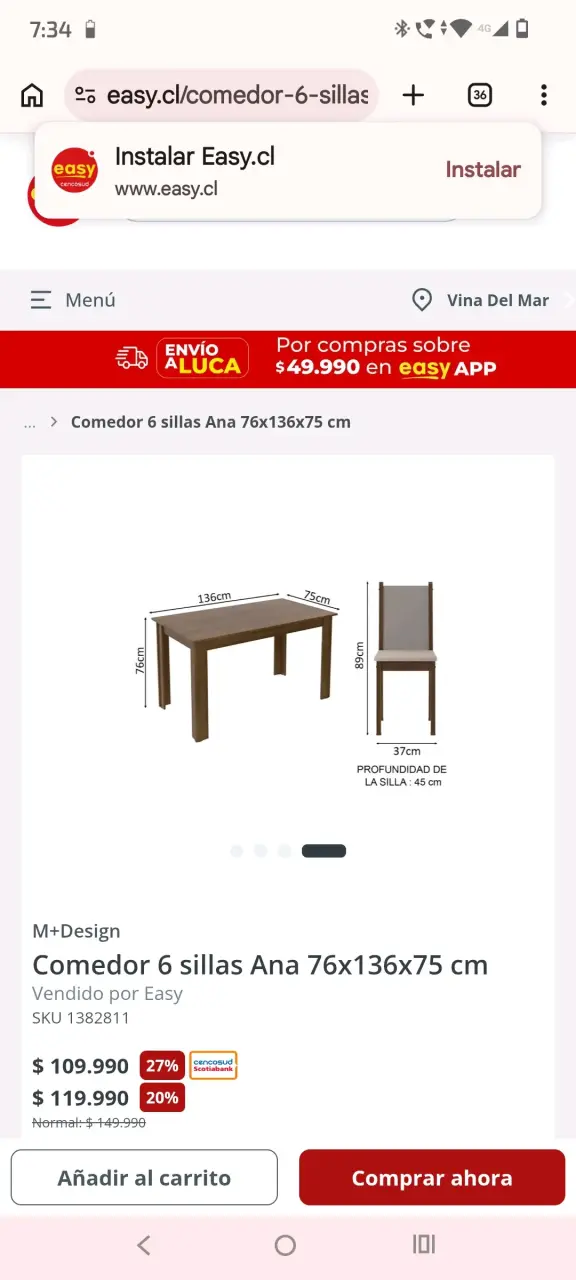 Mesa  Ana 76x136x75 cm, para 6 sillas - 1