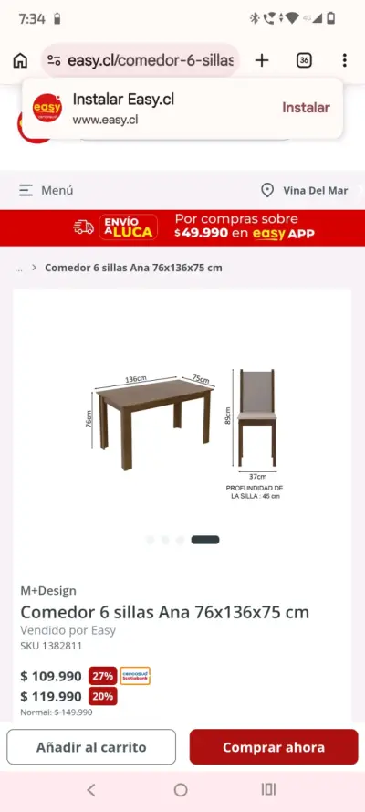 Mesa  Ana 76x136x75 cm, para 6 sillas - miniatura 1