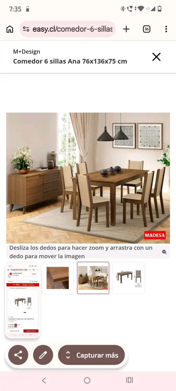 Mesa  Ana 76x136x75 cm, para 6 sillas - 2
