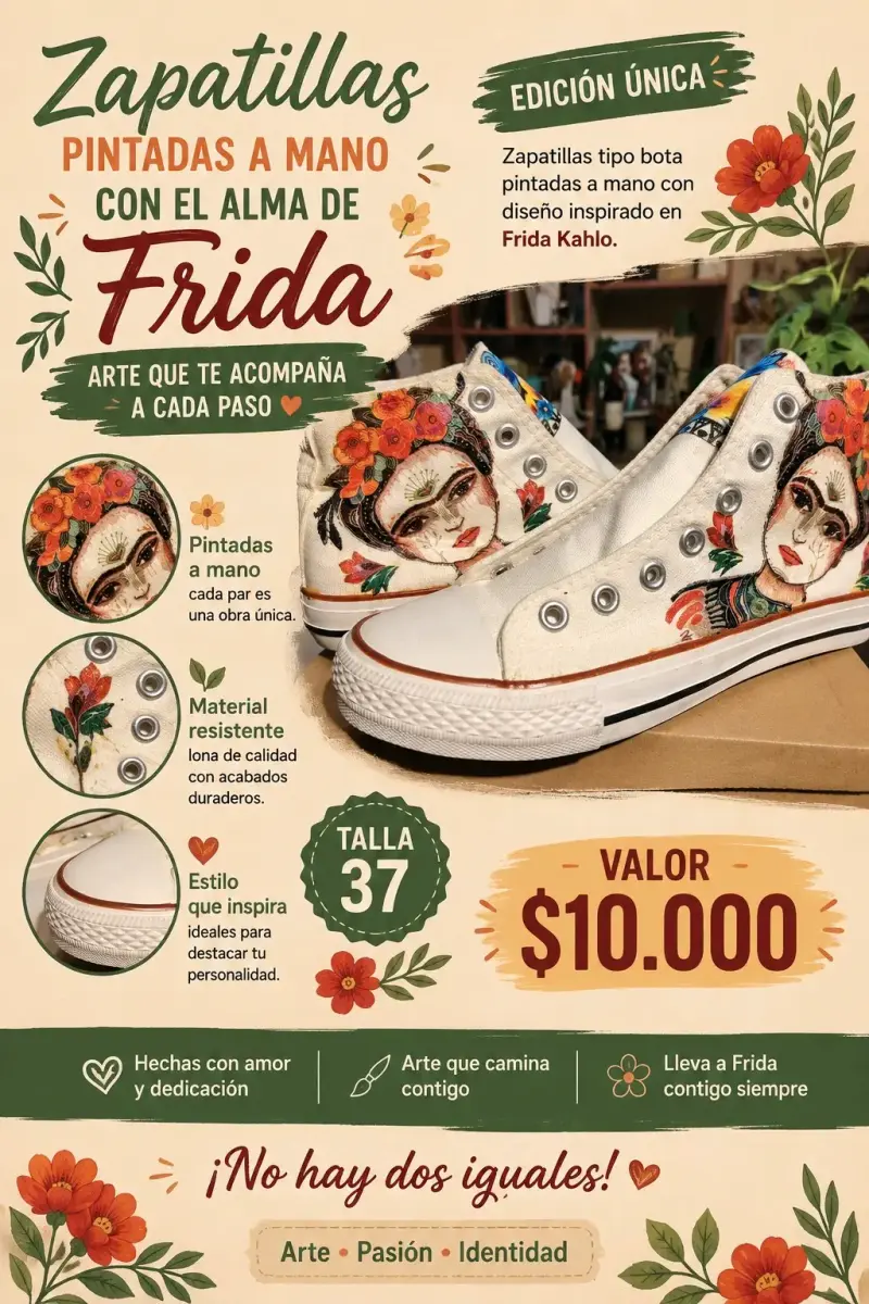 Zapatillas pintadas a mano Frida Kahlo - 1