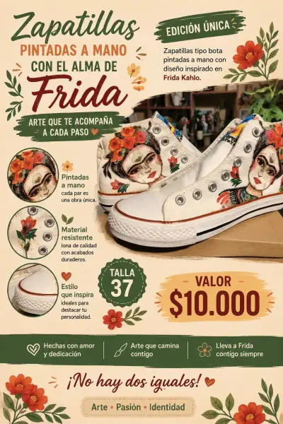 Zapatillas pintadas a mano Frida Kahlo - miniatura 1