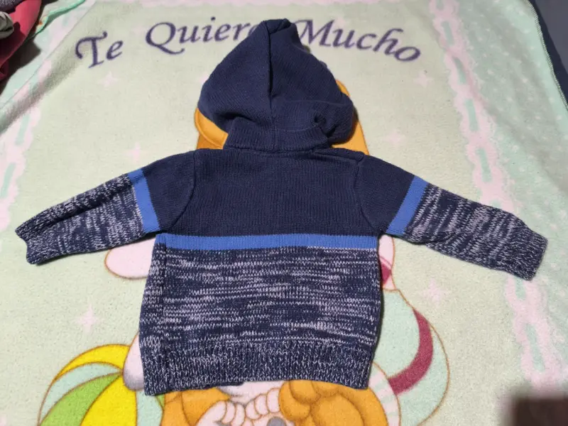 Chaleco de bebé con capucha azul y gris - 2