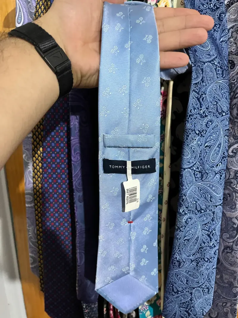 Corbata de seda azul con diseño floral - 2