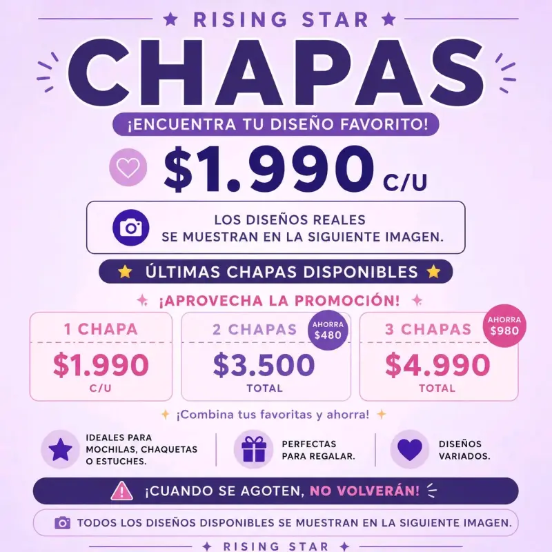 Chapas Rising Star con diseños variados - 1