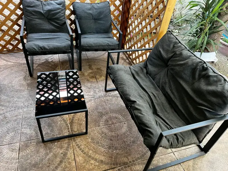 Juego de muebles de terraza con cojines negros - 5